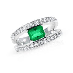 Emerald-Cut Emerald and Diamond Double Row Ring, 18k