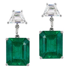 Emerald-Cut Emerald and Diamond Drop Earrings CDC Certified Platinum Andreoli