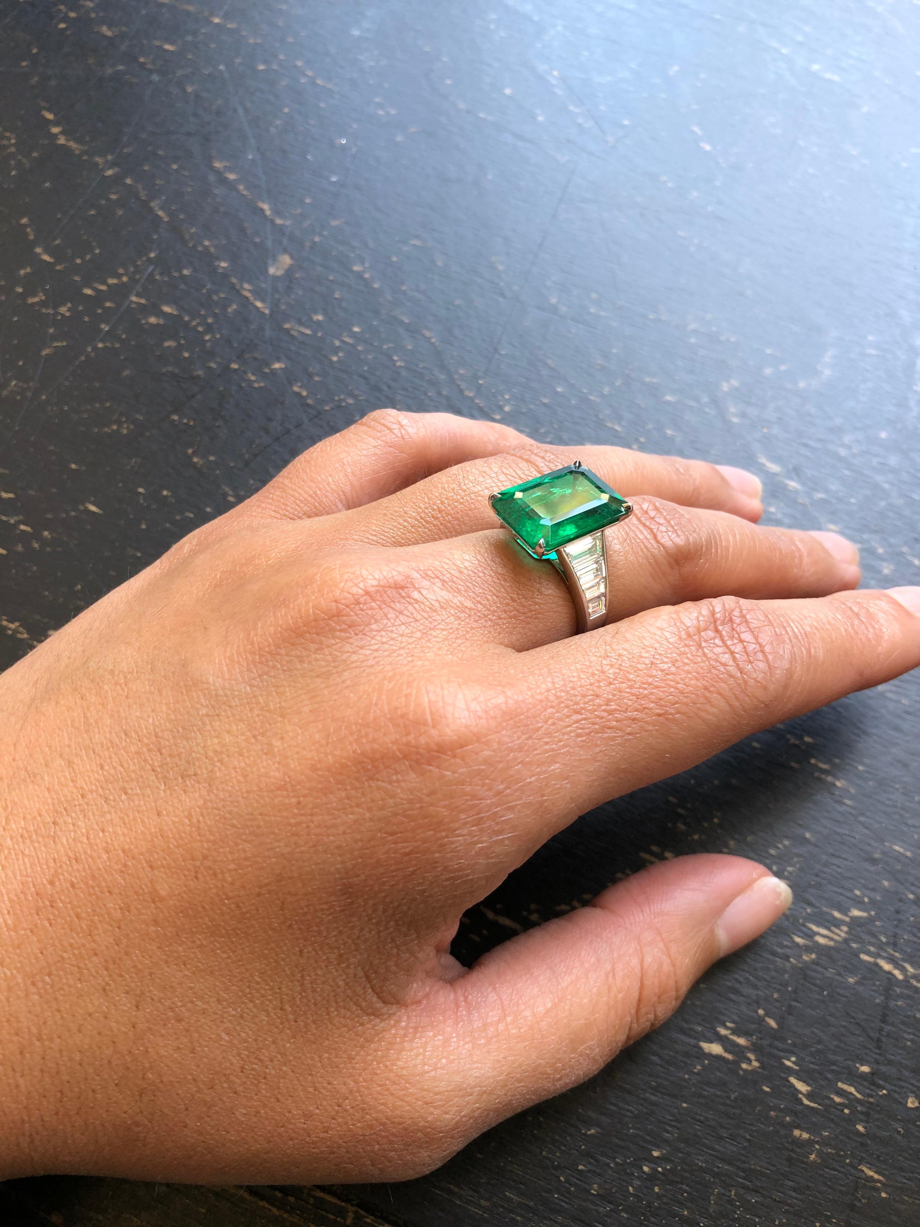 Women's or Men's Emerald Cut Emerald and Diamond Ring