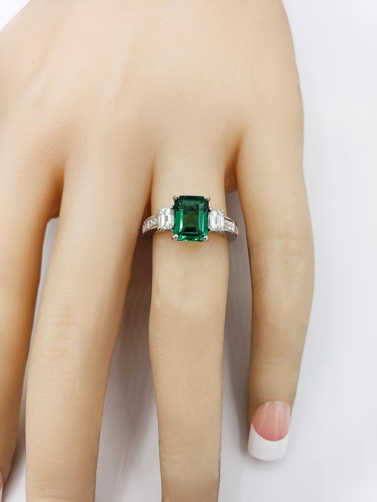 Roman Malakov, Emerald Cut Emerald and Diamond Three-Stone Engagement Ring In New Condition For Sale In New York, NY