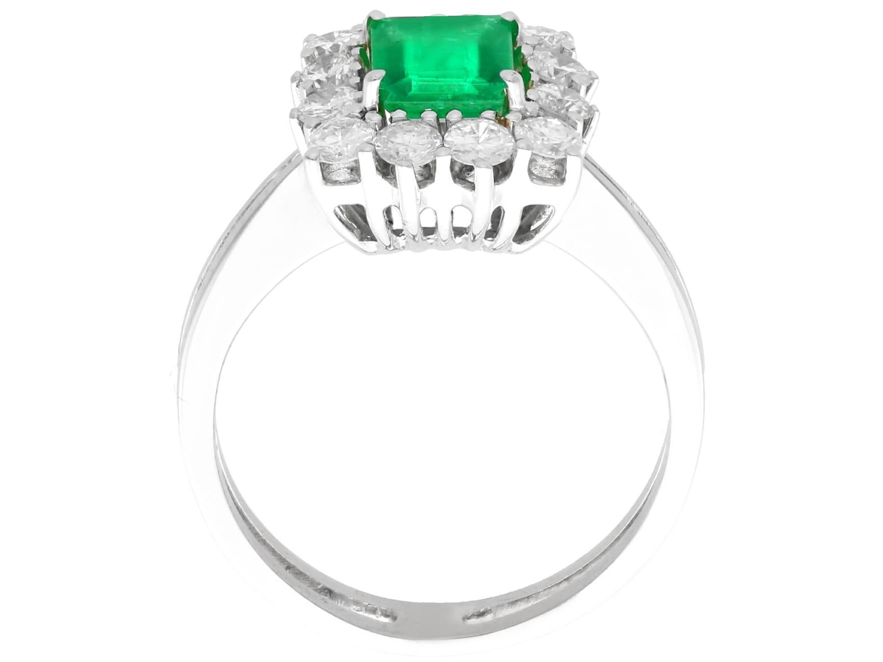 Women's Emerald Cut Emerald and Diamond White Gold Cluster Ring For Sale
