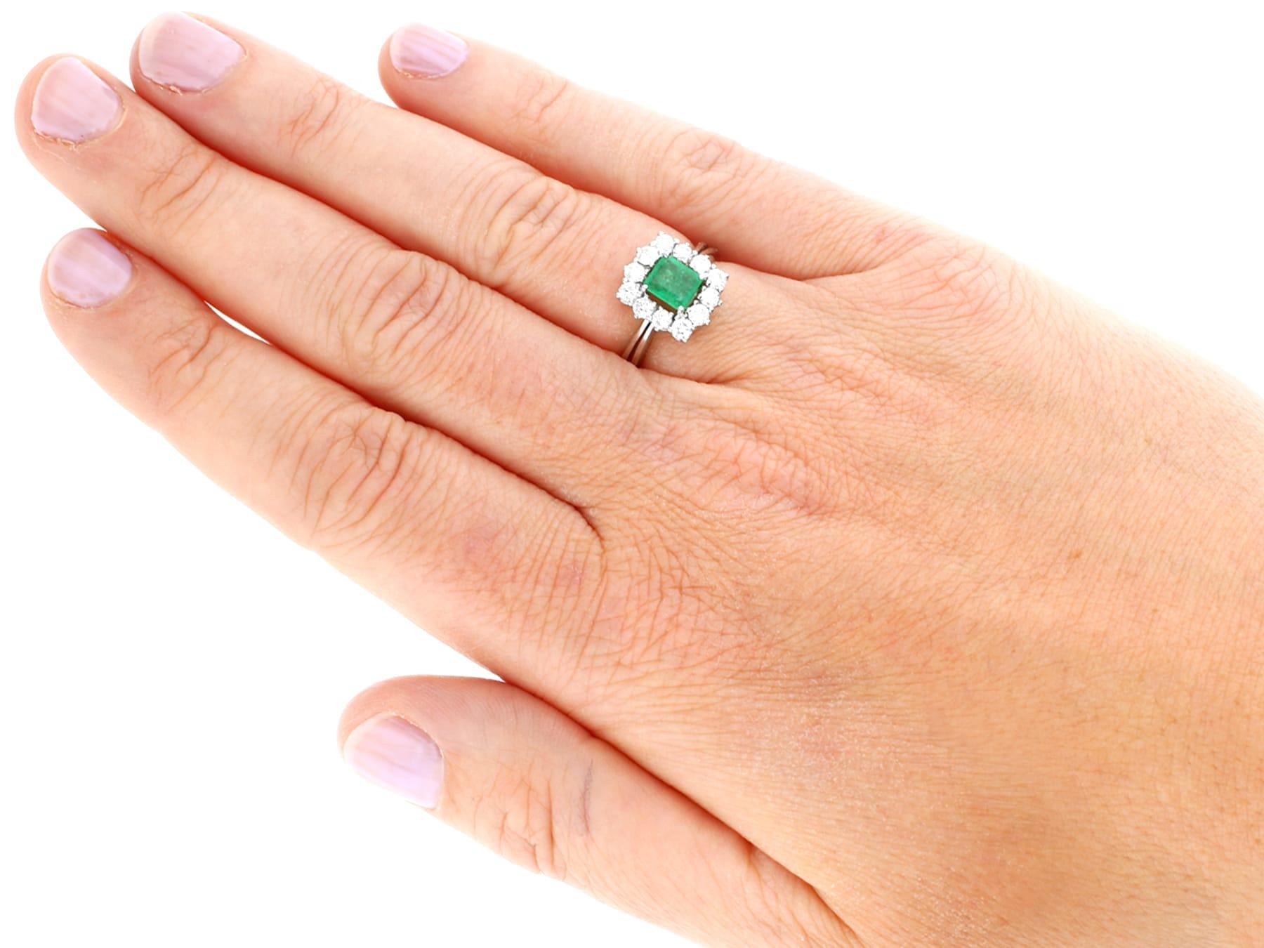 Emerald Cut Emerald and Diamond White Gold Cluster Ring For Sale 2