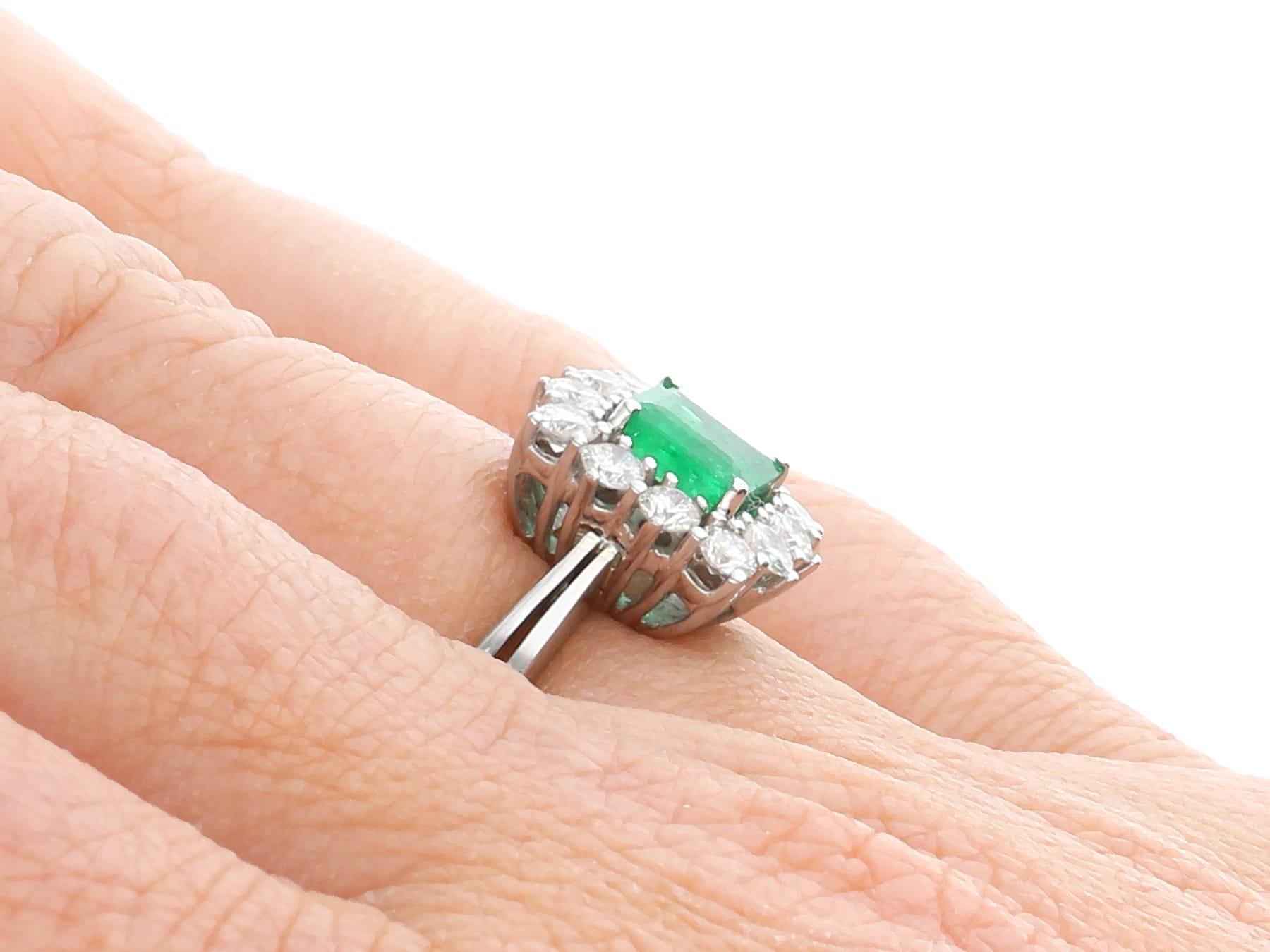 Emerald Cut Emerald and Diamond White Gold Cluster Ring For Sale 3