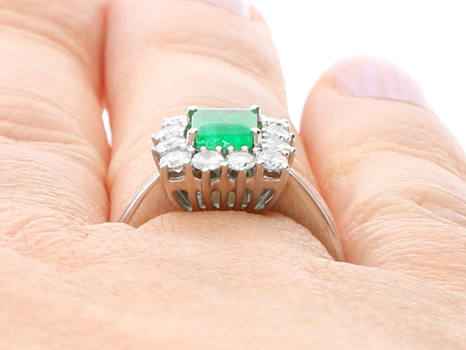 Emerald Cut Emerald and Diamond White Gold Cluster Ring For Sale 4