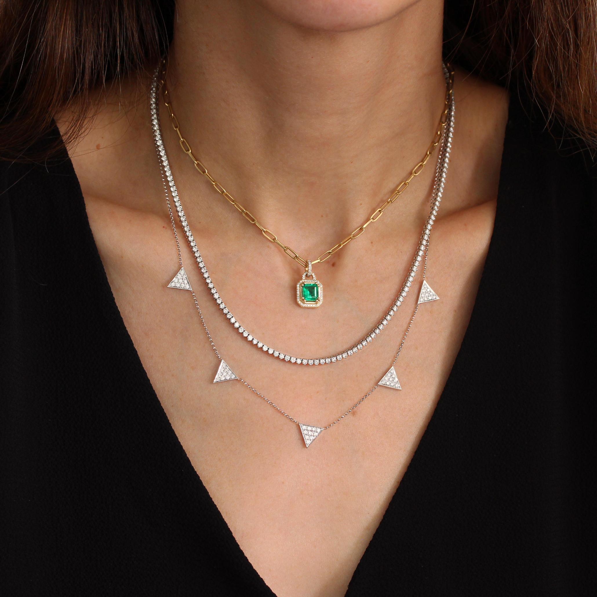 Women's or Men's Emerald cut Emerald And Diamonds Lock Pendant Necklace, Silly Shiny Diamonds For Sale