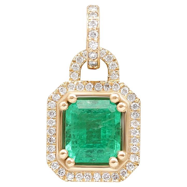 Emerald cut Emerald And Diamonds Lock Pendant Necklace, Silly Shiny Diamonds