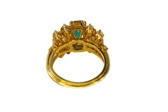 Emerald-Cut Emerald and Multi-Cut Diamond Cluster Ring