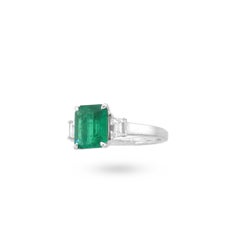 Emerald Cut Emerald and Trapezoid Ring