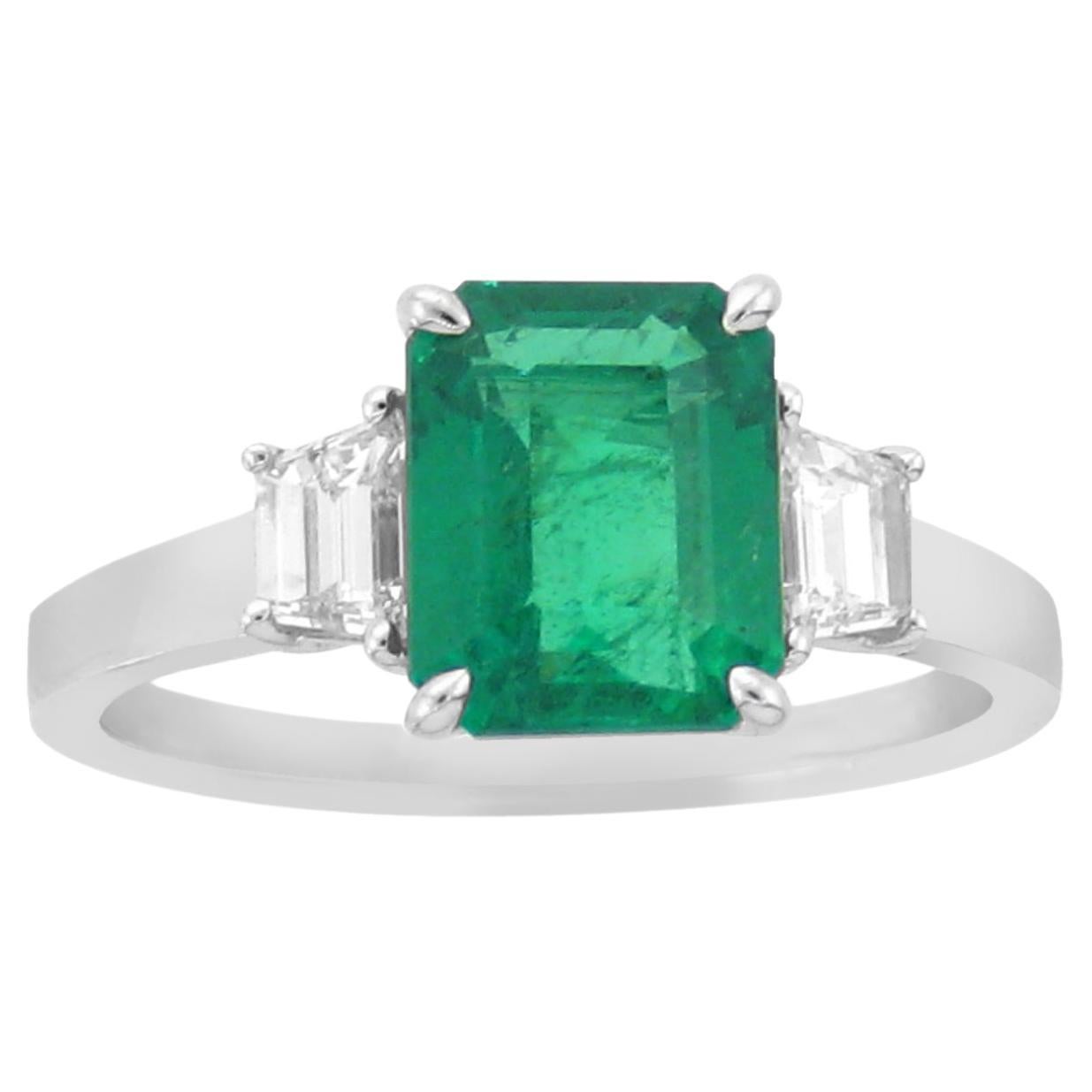 Emerald Cut Emerald and Trapezoid Ring  For Sale