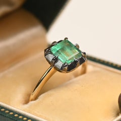 Emerald Ring. 1ct Natural Emerald Cut Emerald Diamond Ring Blackened Platinum