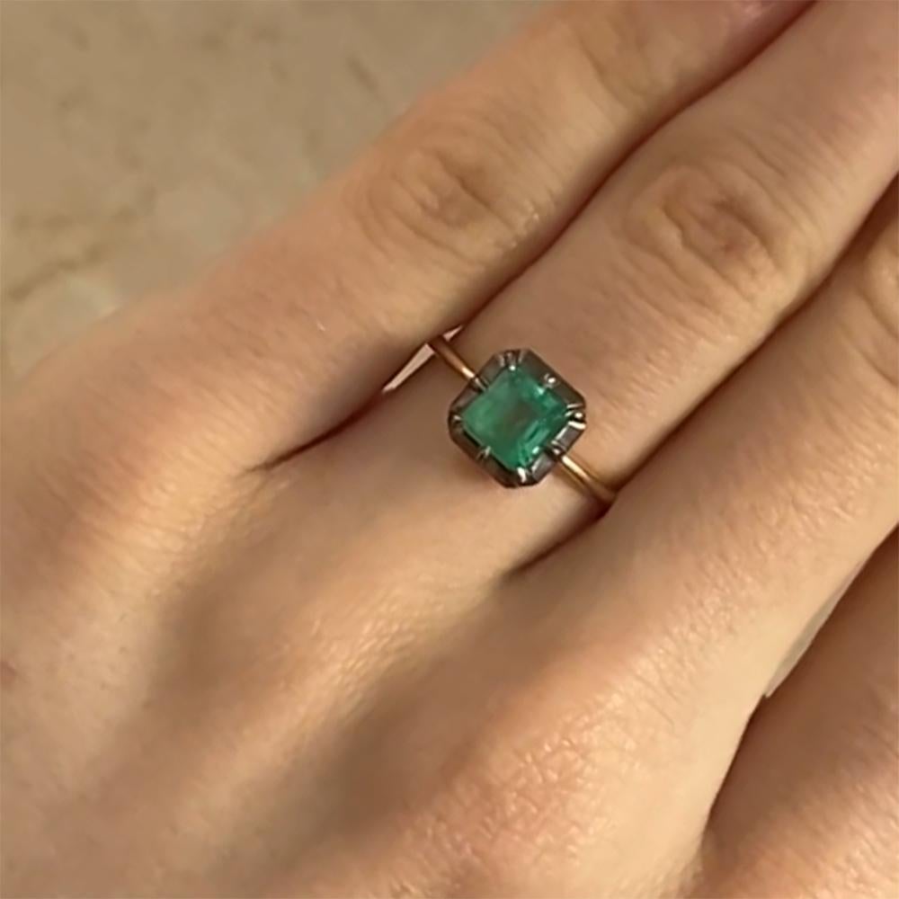 Smaragdschliff Smaragd (ca. 1,00 Karat) Ring mit Zackenbesatz, 18k Gelbgold Damen im Angebot