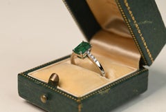 Emerald Cut Emerald (Approx 1.00 Ct) w/ Diamond Cocktail Ring 18k Platinum
