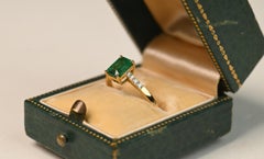 Emerald Ring. 1ct Natural Emerald Cut Emerald Diamond Ring 18K Yellow Gold
