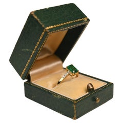 Emerald Ring. 1ct Natural Emerald Cut Emerald Diamond Ring 18K Yellow Gold