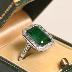 Zambian Emerald Cut Emerald Halo Diamond Cocktail Ring 5.65 Platinum