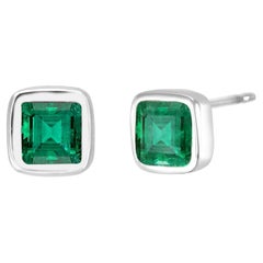 Emerald Cut Emerald Bezel Set Stud Earrings 