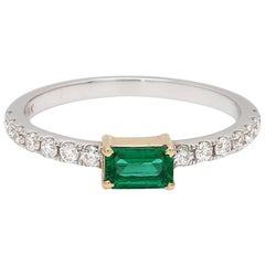 Emerald Cut Emerald Diamond 18 Karat White Gold Engagement Wedding Ring