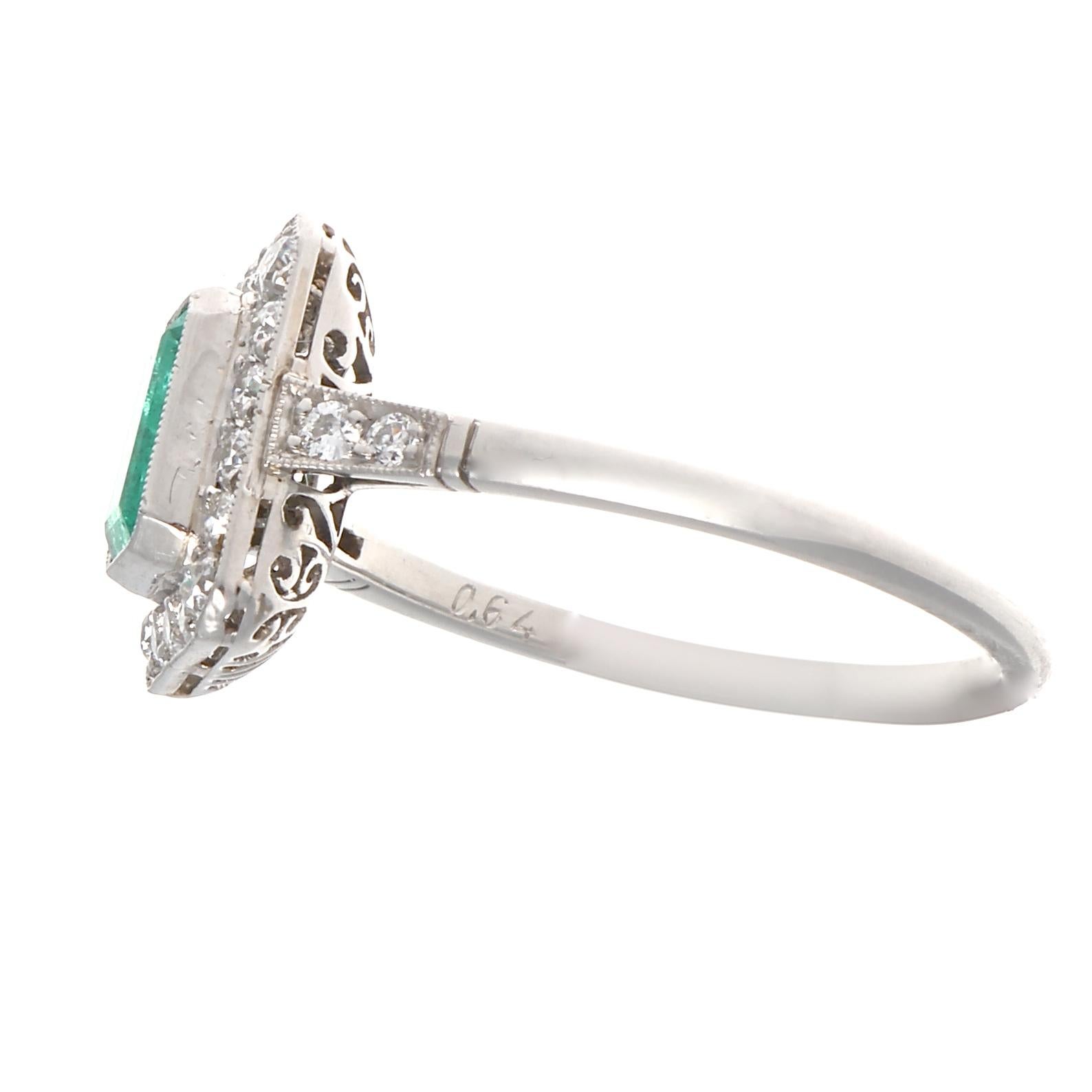 Art Deco Emerald Cut Emerald Diamond Platinum Ring