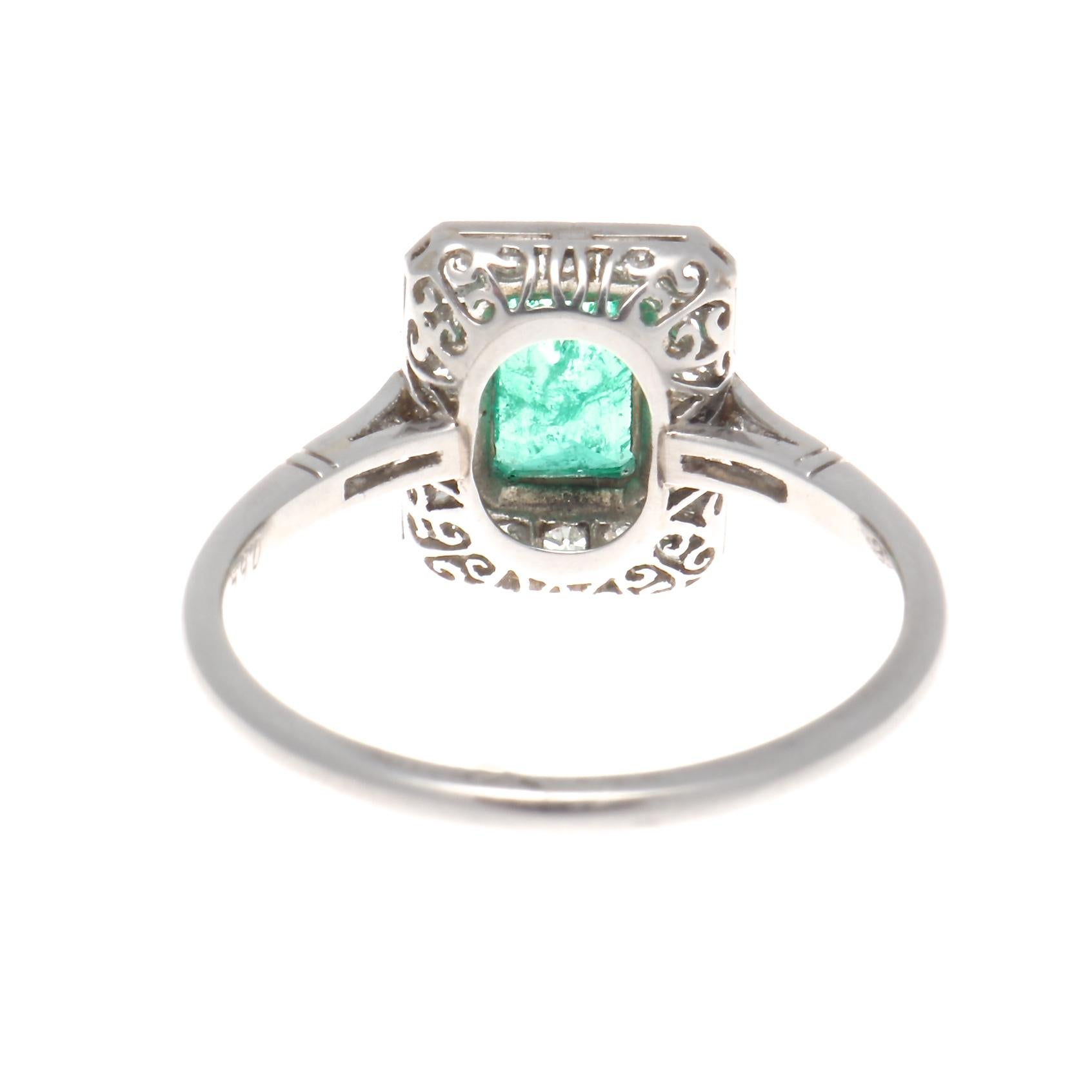 Emerald Cut Emerald Diamond Platinum Ring In New Condition In Beverly Hills, CA