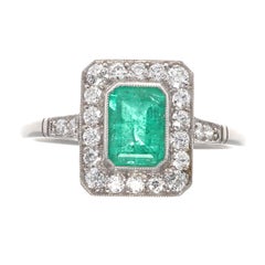 Emerald Cut Emerald Diamond Platinum Ring