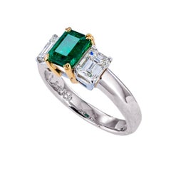 Emerald Cut Emerald Diamond Platinum Yellow Gold Ring