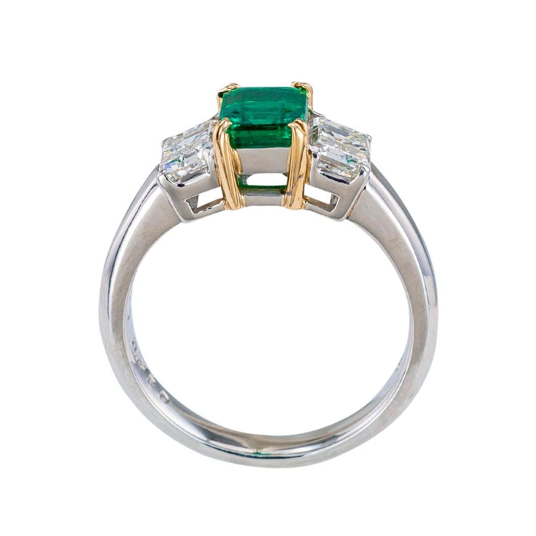 Smaragdschliff Smaragd Diamant Platin Gelbgold Ring 1