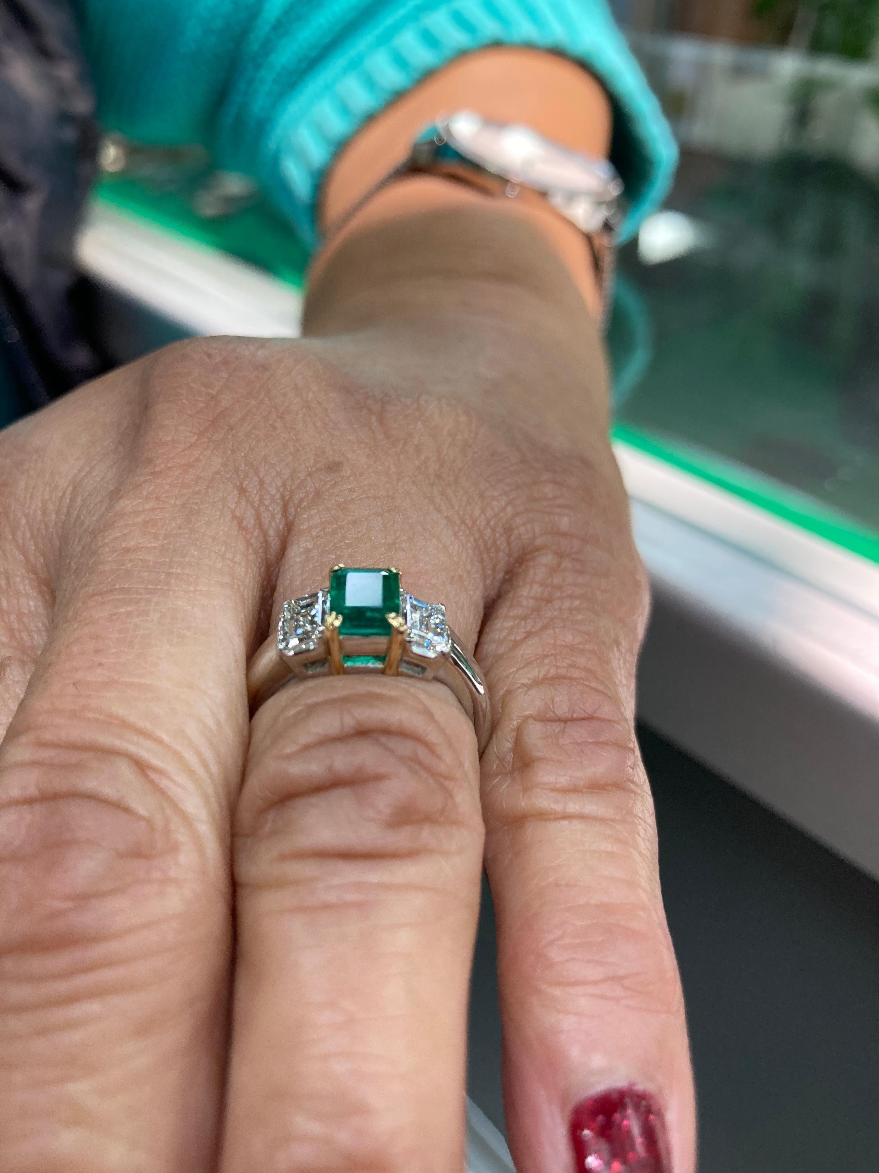 Emerald Cut Emerald Diamond Platinum Yellow Gold Ring 3