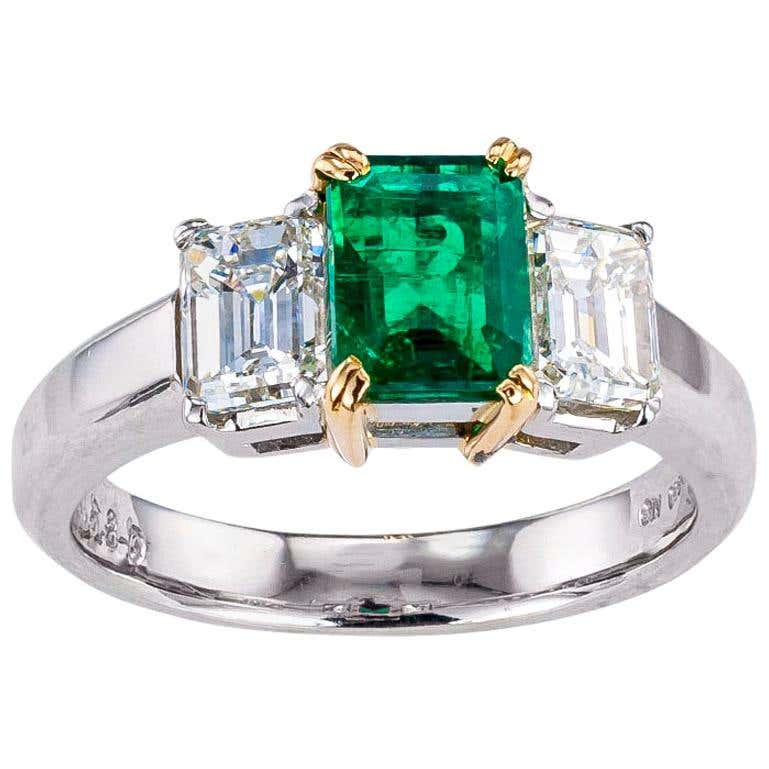 Emerald Cut Emerald Diamond Platinum Yellow Gold Ring at 1stDibs