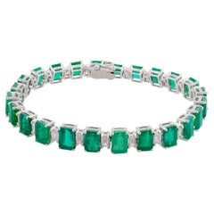 Emerald Cut Emerald Diamond Tennis Bracelet 18 Karat White Gold Handmade Jewelry