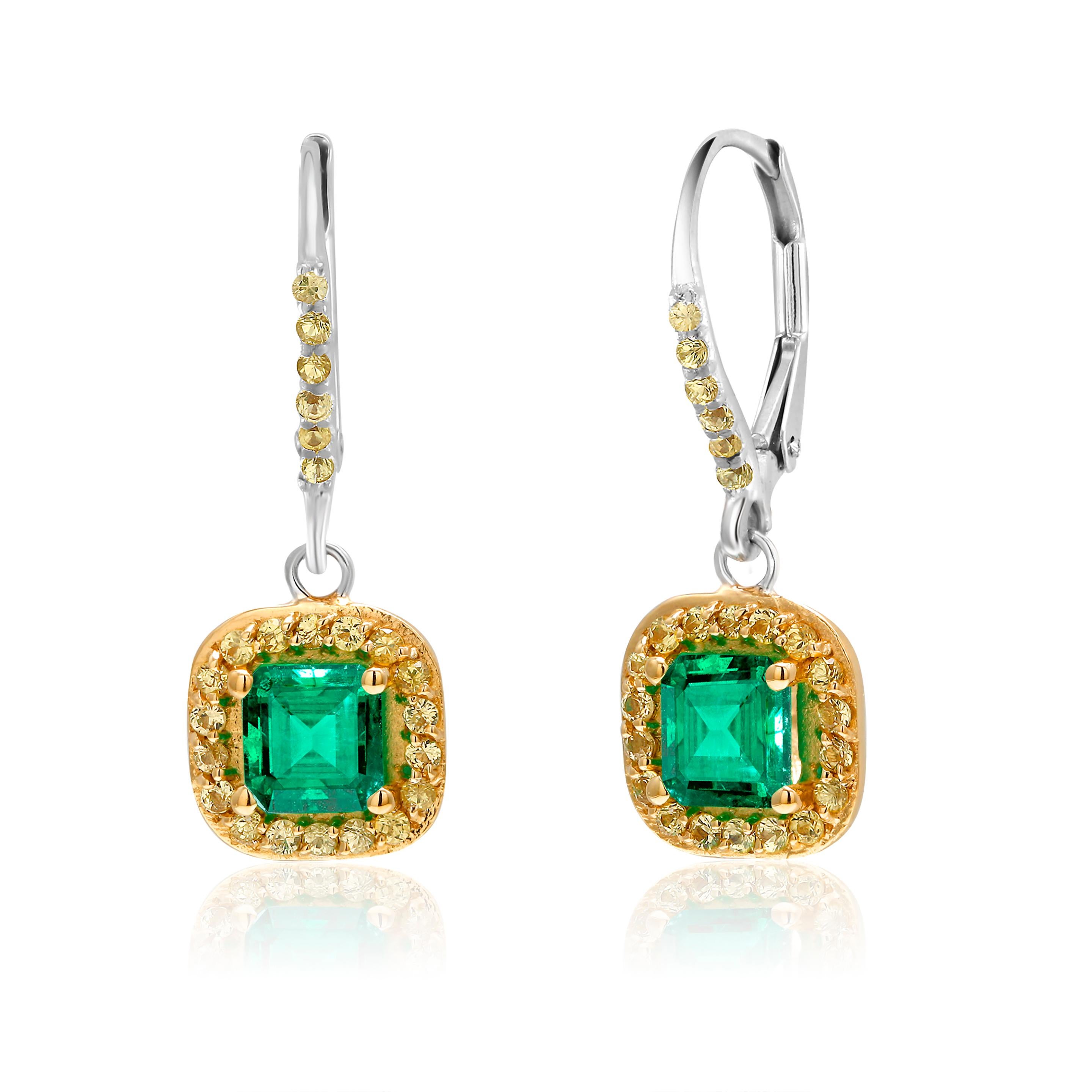 Emerald Cut Emerald Drop Hoop Earrings Weighing 1.85 Carat In New Condition In New York, NY