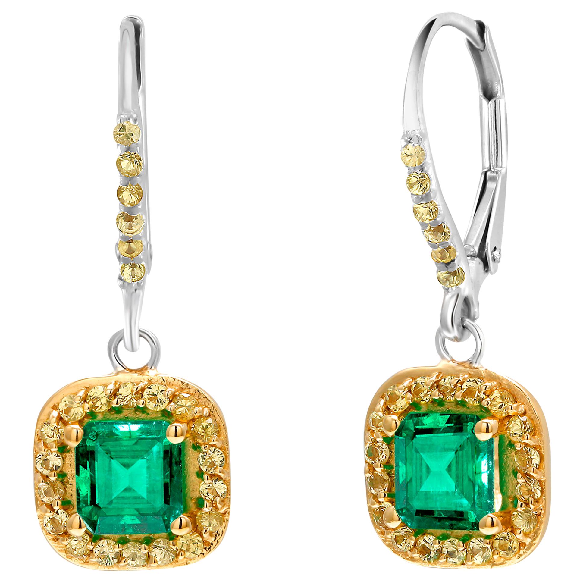 Emerald Cut Emerald Drop Hoop Earrings Weighing 1.85 Carat