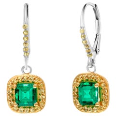 Emerald Cut Emerald Drop Hoop Earrings Weighing 1.85 Carat