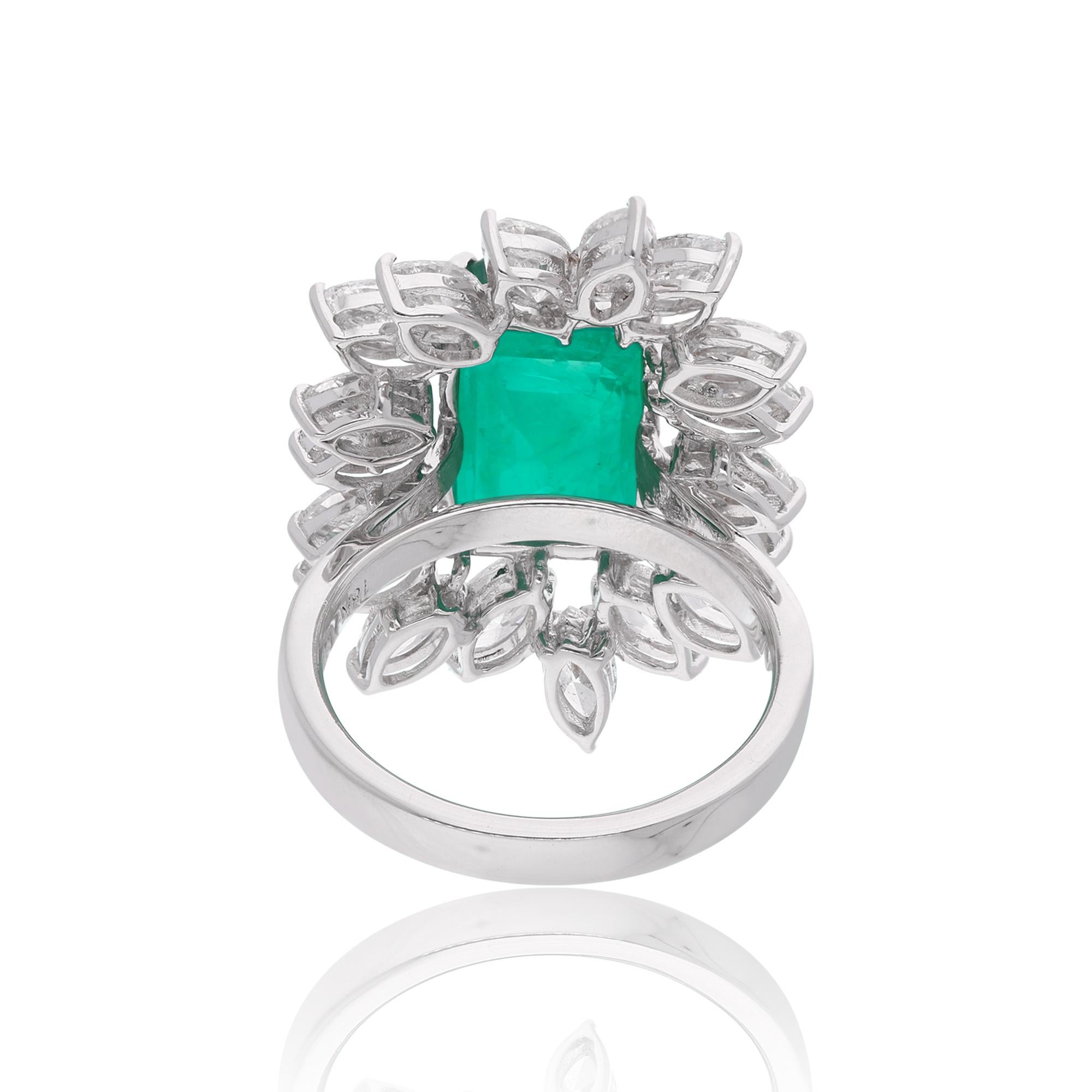 For Sale:  Emerald Cut Emerald Gemstone Cocktail Ring Marquise Diamond 18 Karat White Gold 2