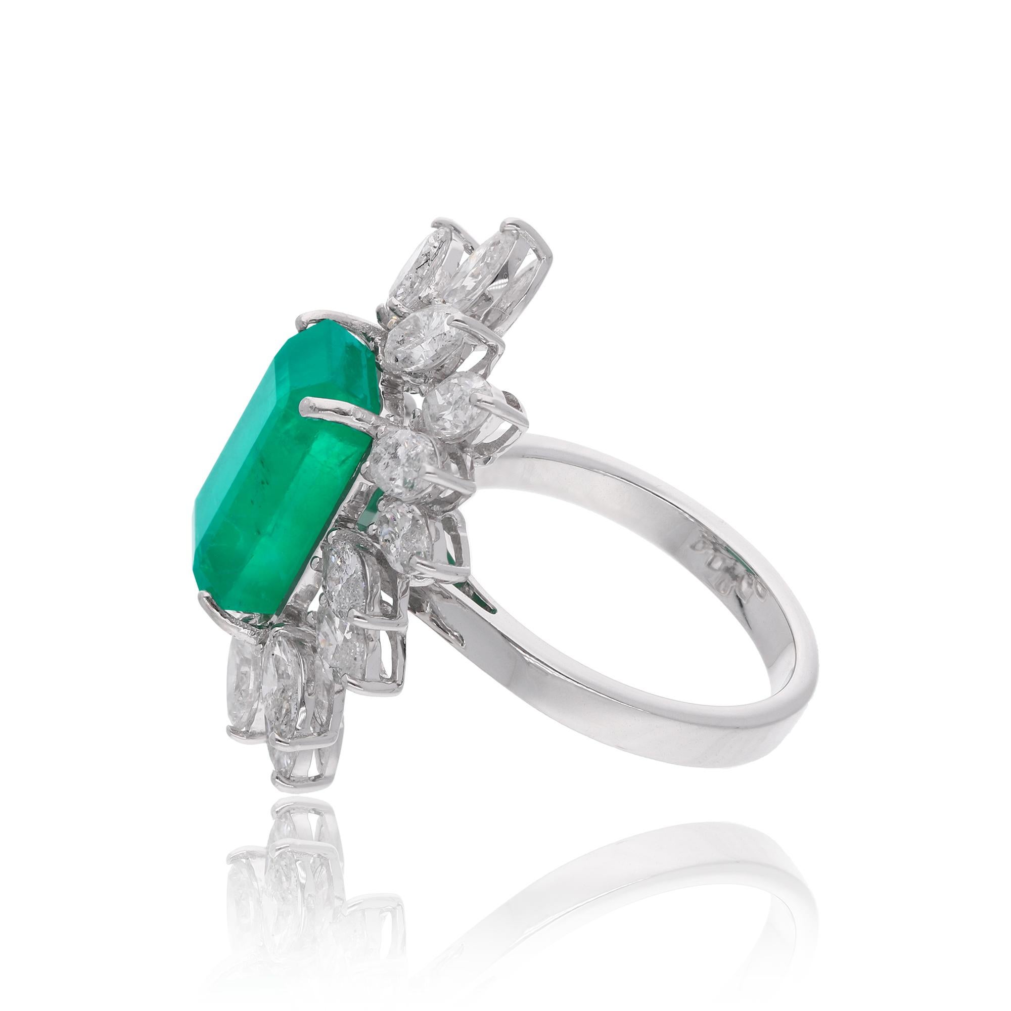 For Sale:  Emerald Cut Emerald Gemstone Cocktail Ring Marquise Diamond 18 Karat White Gold 5