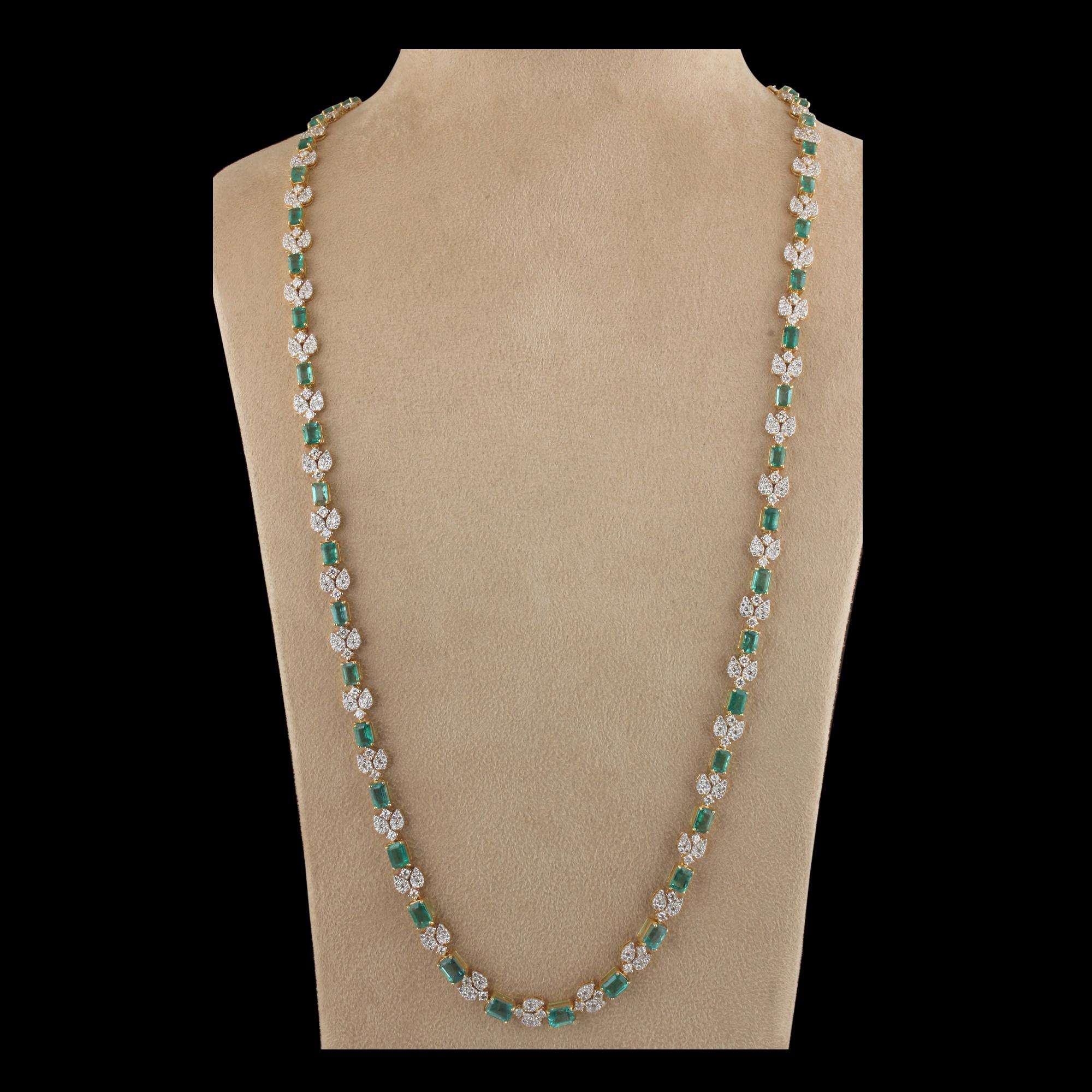 Emerald Cut Emerald Gemstone Necklace Diamond Pave 14 Karat Yellow Gold Jewelry For Sale 1