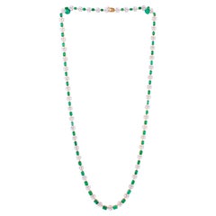 Emerald Cut Emerald Gemstone Necklace Diamond Pave 14 Karat Yellow Gold Jewelry