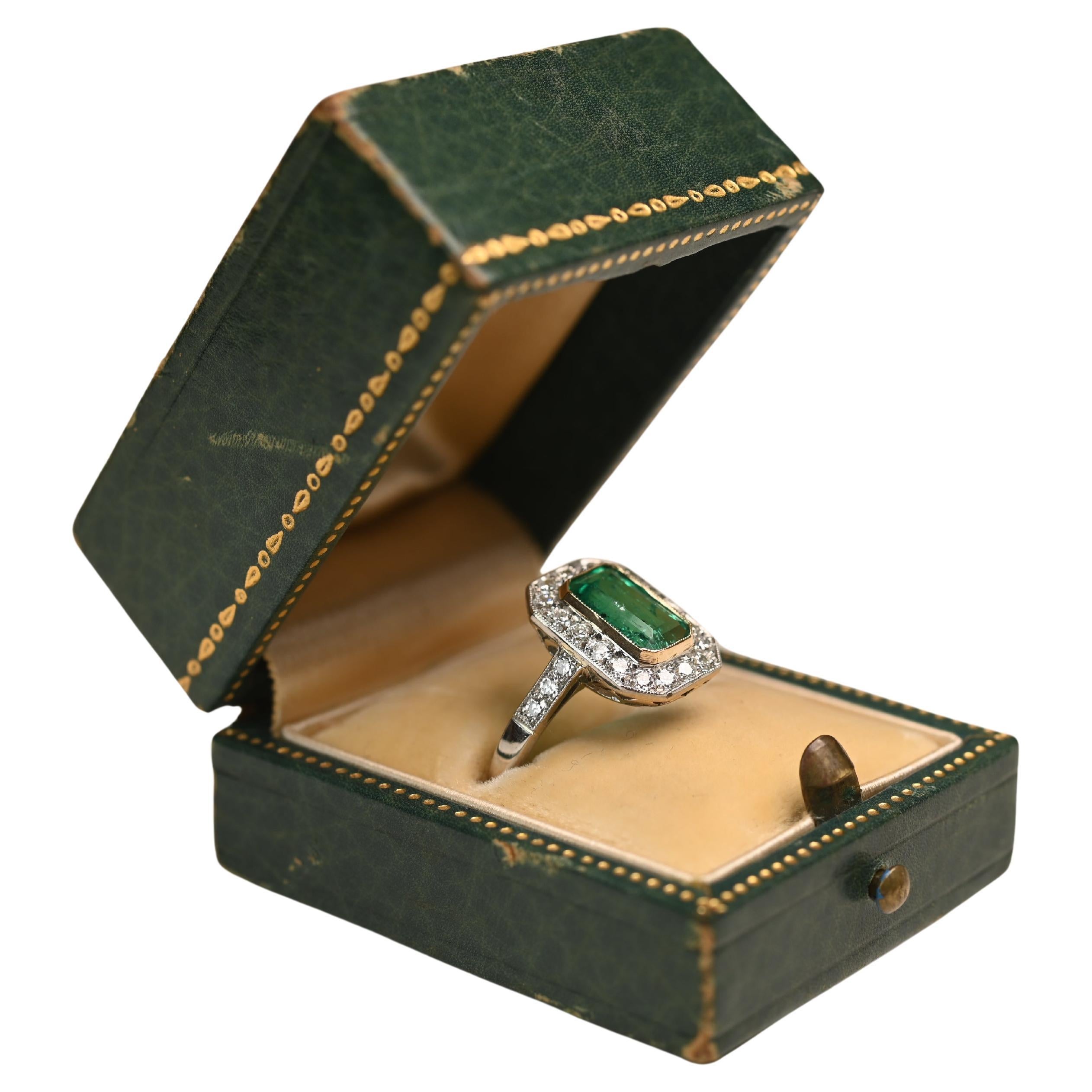 Emerald Cut Emerald Halo (Approx. 1.40-Carats) Diamond Halo Ring, Platinum For Sale