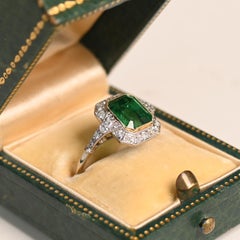 Emerald and Diamond Engagement Ring. 2.20ct Emerald Diamond Halo Ring Platinum
