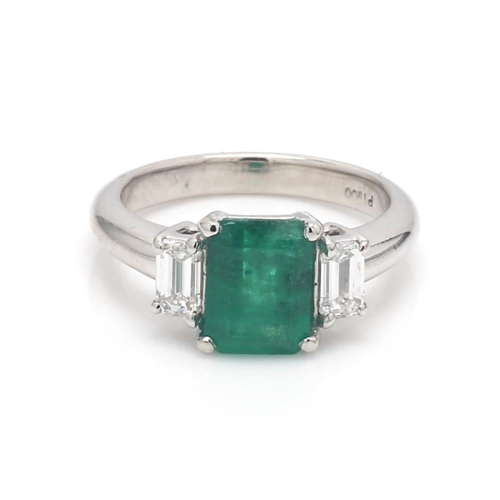 Emerald Cut Emerald-Cut Emerald Ring with Diamond Accents For Sale