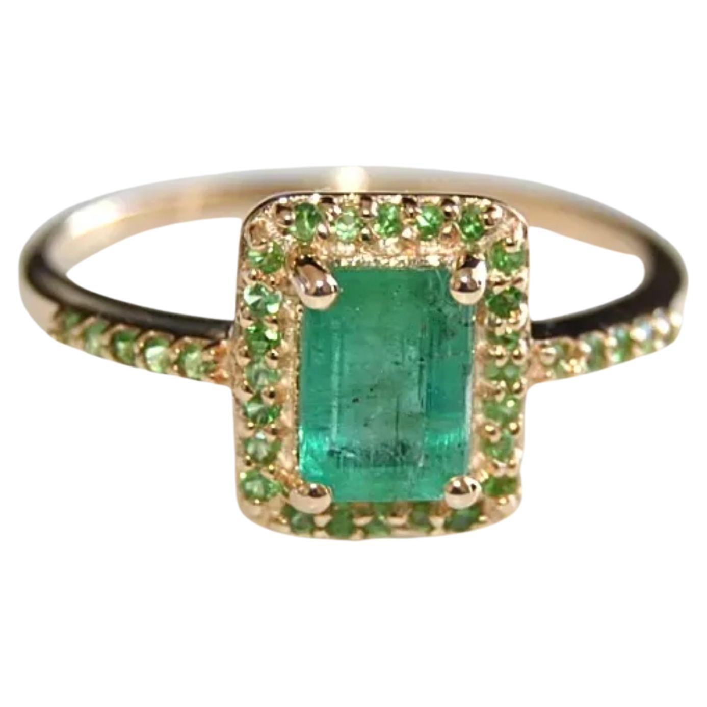 For Sale:  3 Carat Emerald Cut Emerald Engagement Ring Art Deco Halo Emerald Bridal Ring