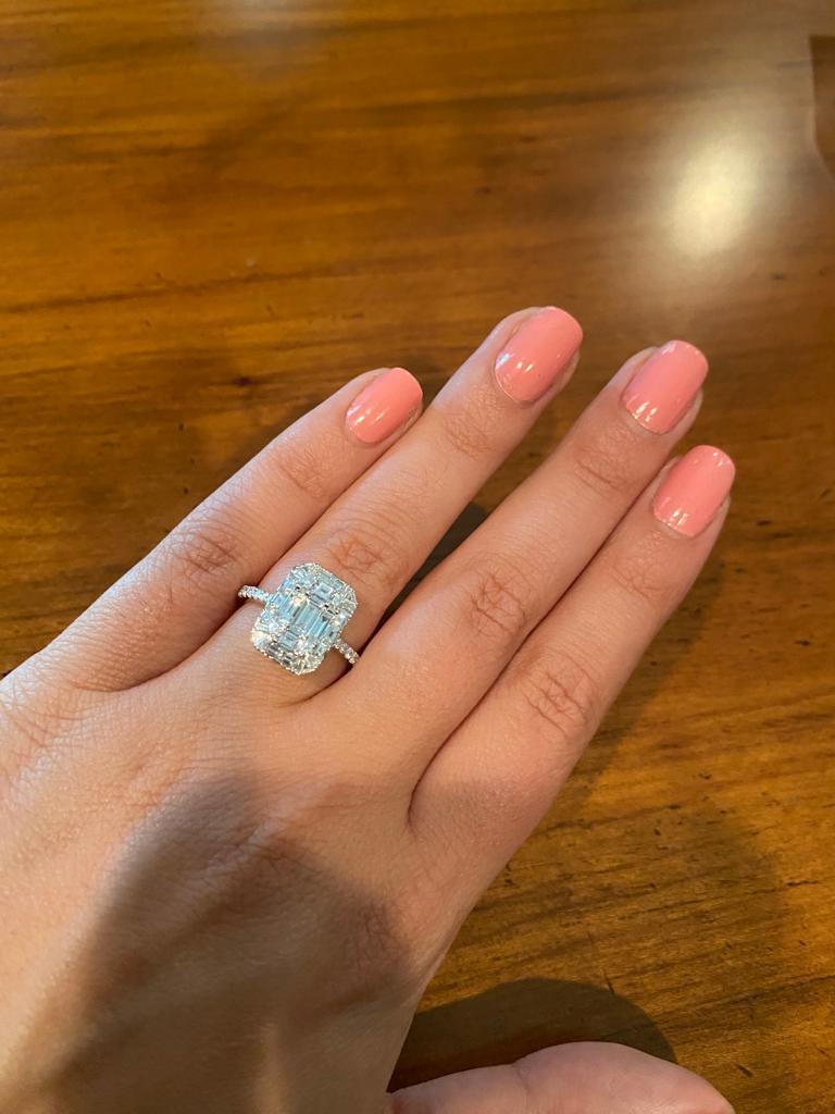 Baguette Cut Emerald Cut Engagement Ring 2.50 Carats For Sale
