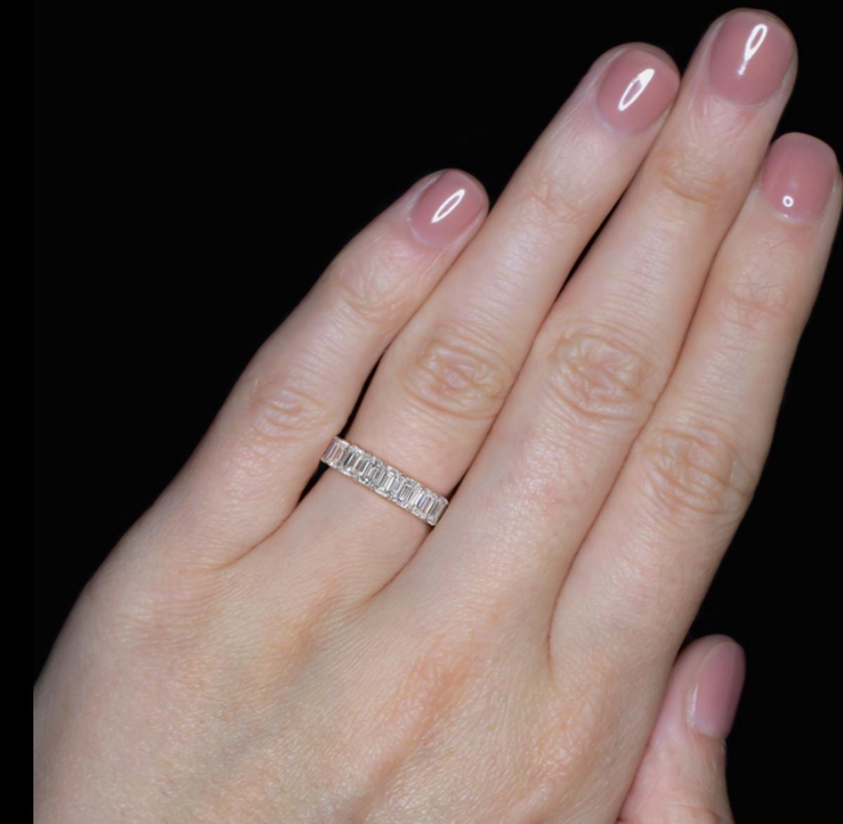 Modern Emerald Cut Eternity Diamond Wedding Ring For Sale