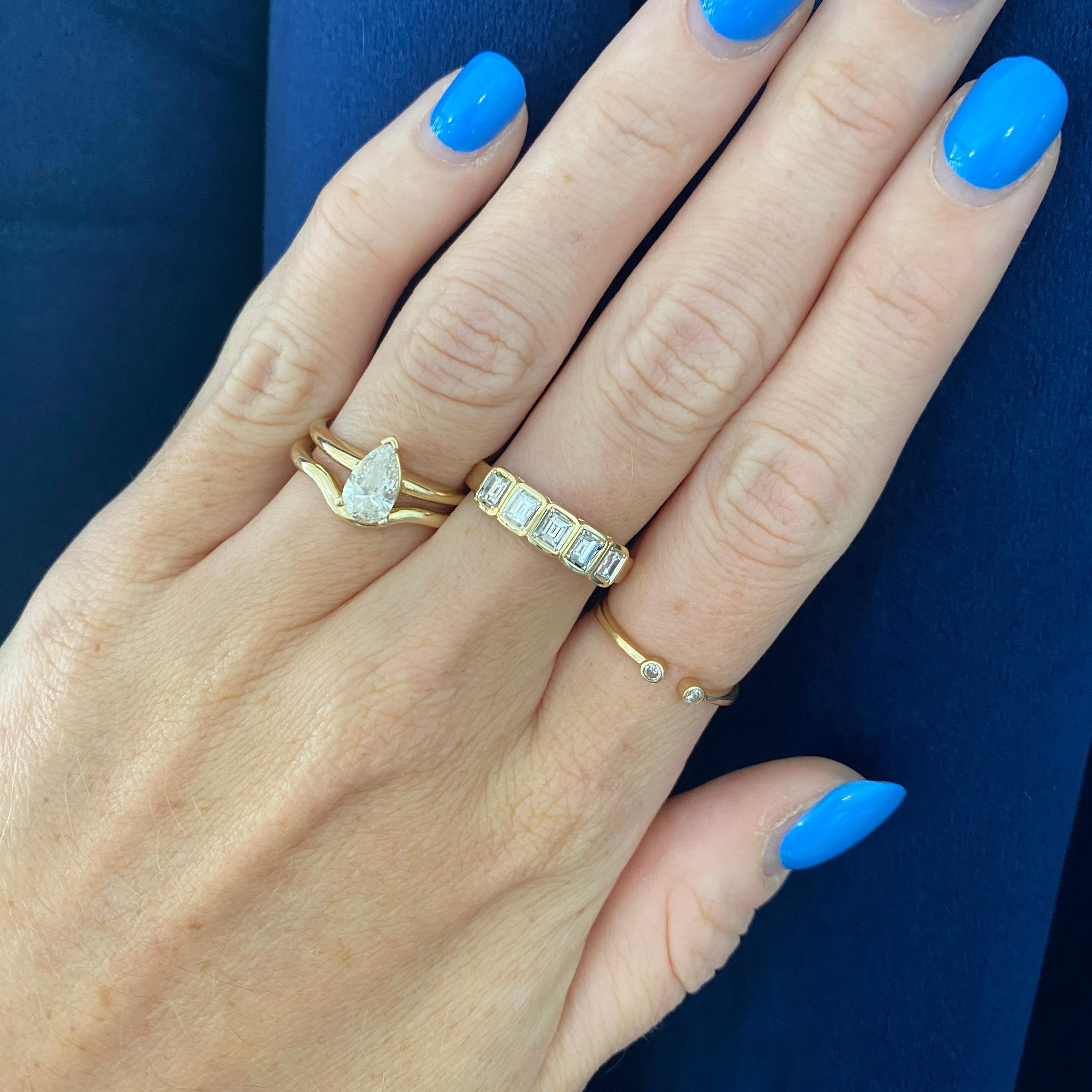 For Sale:  Emerald Cut Five Diamond Bezel Band 0.43 carats 14K Gold Ring Stackable Wedding 2