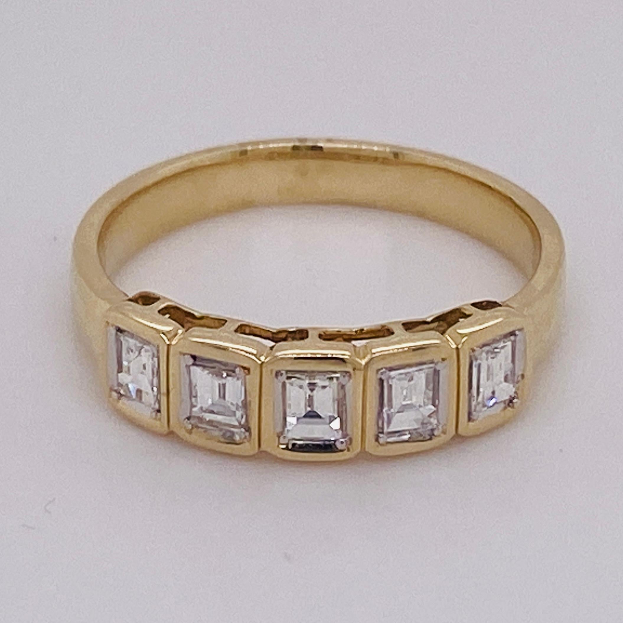 For Sale:  Emerald Cut Five Diamond Bezel Band 0.43 carats 14K Gold Ring Stackable Wedding 3