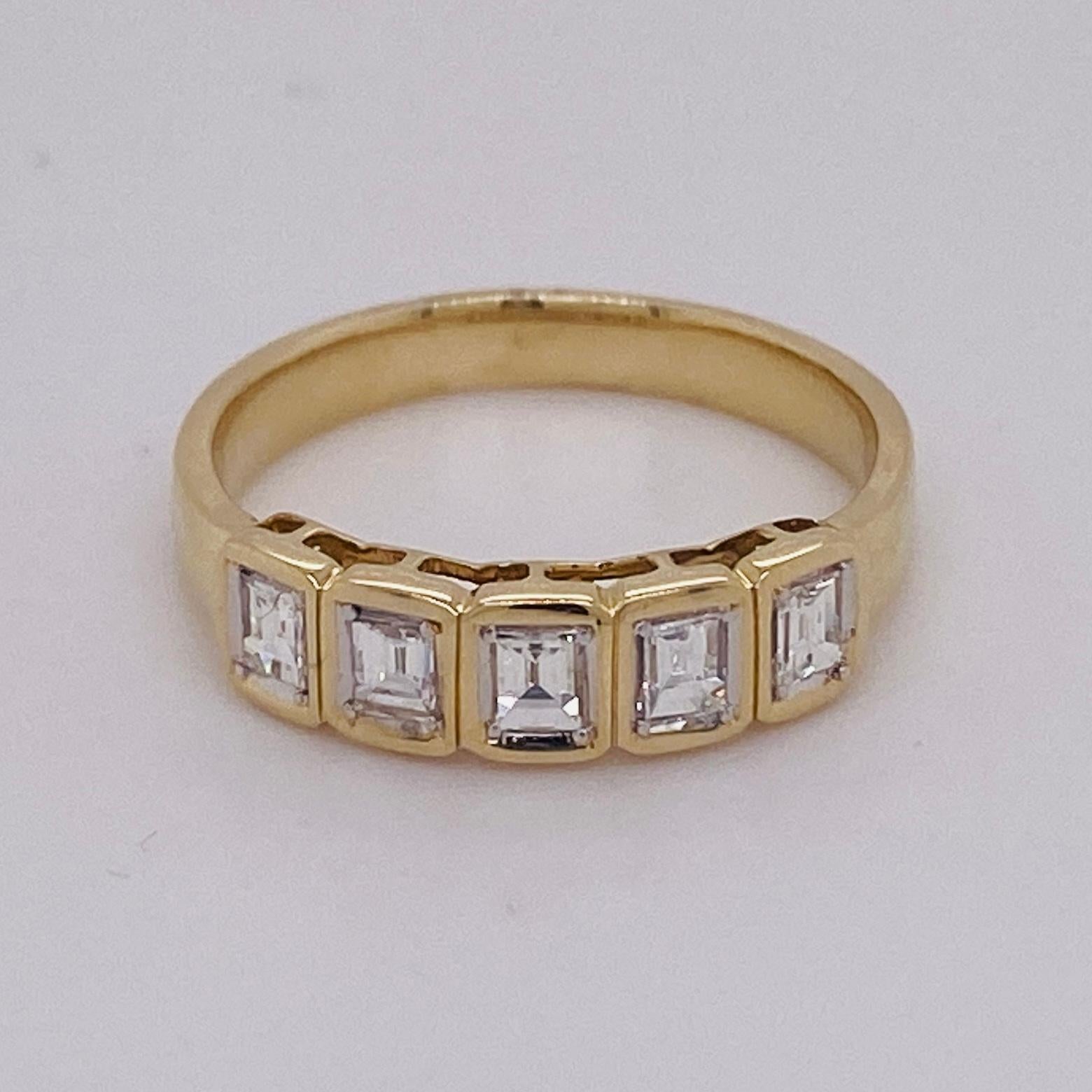 For Sale:  Emerald Cut Five Diamond Bezel Band 0.43 carats 14K Gold Ring Stackable Wedding 4