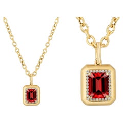Emerald-Cut Garnet & Diamond Pendant in 18K Yellow Gold