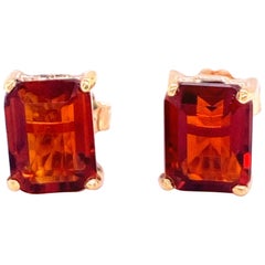 Emerald Cut Garnet Stud Earring