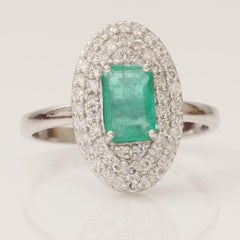 Anello con doppio diamante aureolato con gemma taglio smeraldo in oro massiccio 14k (certificato)