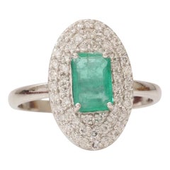 Anello con doppio diamante aureolato con gemma taglio smeraldo in oro massiccio 14k (certificato)