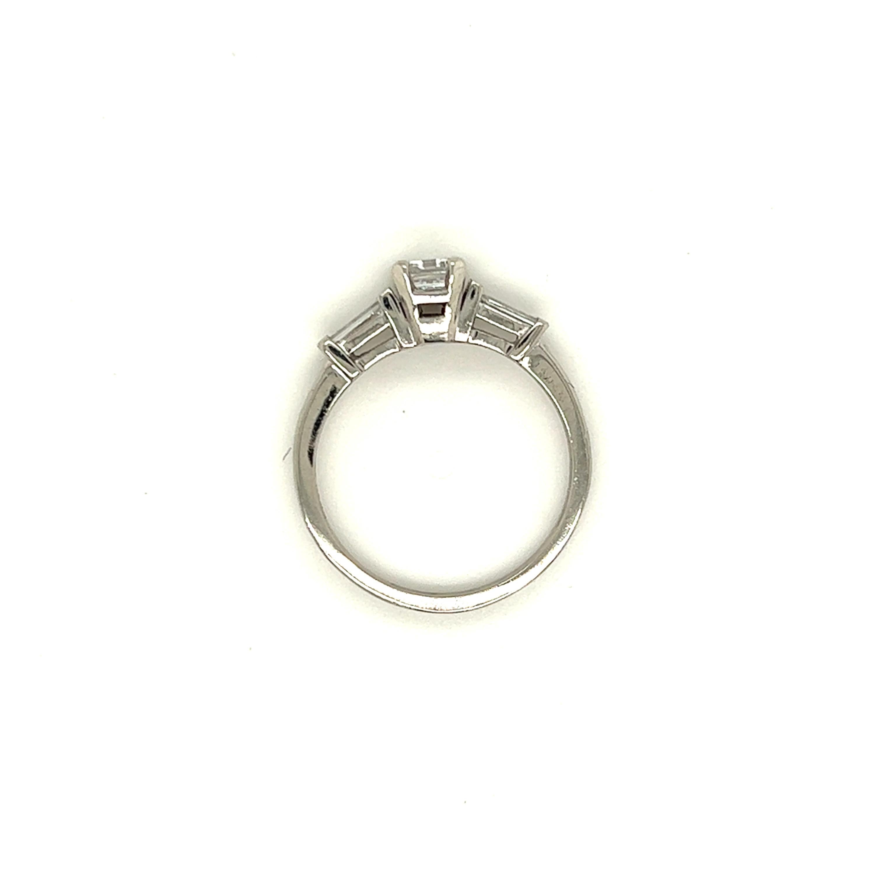 Women's Emerald Cut GIA Diamond Platinum Engagement Ring For Sale